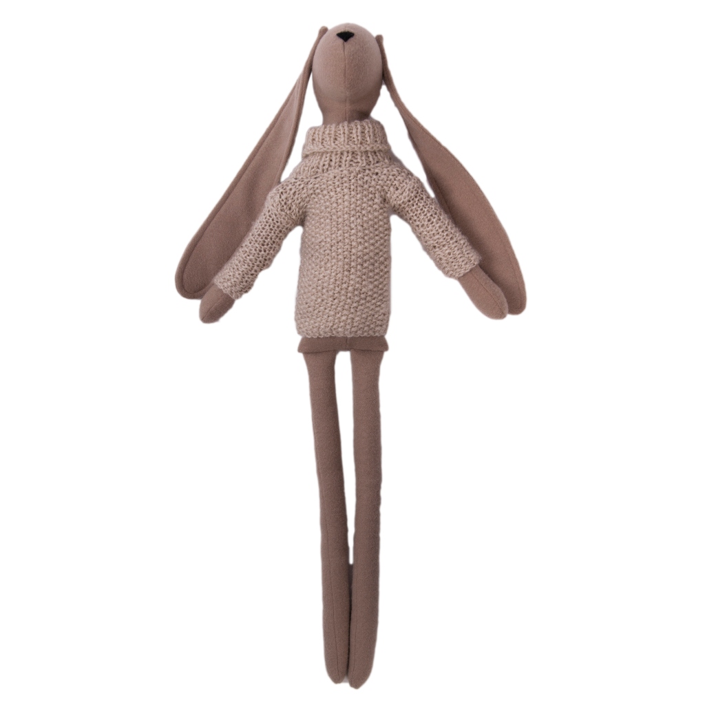 Hase beige mit Strickpullover klein Stofftiere Kuscheltier